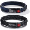 mprainbow Braccialetto medico rosso da uomo, braccialetto identificativo in vera pelle nera, braccialetto personalizzabile per papà, tipo 1/2 diabete, Alzheimer, epilepsia