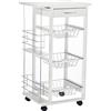 HOMCOM Carrello di servizio HOMCOM con ruote, multiuso da cucina, 3 cassetti con cestelli in metallo + 2 portabottiglie