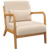 HOMCOM Poltrona da soggiorno HOMCOM con struttura solida, seduta profonda, braccioli, effetto velluto beige