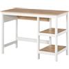 HOMCOM Scrivania multimediale per computer dim. 110L x 48l x 76H cm 2 ripiani laterali in MDF E1 bianco rovere chiaro