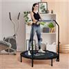 HOMCOM Trampolino fitness per ginnastica, trampolino per adulti con maniglia regolabile, pieghevole, 6 piedi, 28 molle Ø cm, Nero Blu
