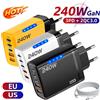 DIXSG Caricatore da tavolo USB C GaN 5 in 1 da 240W con ricarica rapida, adattatore per telefono con cavo intrecciato di tipo C per iPhone, Samsung, Xiaomi, caricatore con spina EU/US