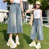 PEKPACH Jeans Estivi a Gamba Larga per Bambine, Stile Street Fashion, Blu Vintage, Pantaloni in Denim a 7/8, Capri per Bambini 5-14 Anni