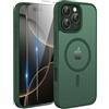 TQIAHF Magnetica Cover per iPhone 16 PRO con 2 Pellicola Vetro Temperato Protezione Schermo Compatibile con Magsafe Case Militare Antiurto Sottile Opaca Telefono Custodia per iPhone 16 PRO,Verde