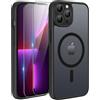 TQIAHF Magnetica Cover per iPhone 13 PRO con 2 Pellicola Vetro Temperato Protezione Schermo Compatibile con Magsafe Case Militare Antiurto Sottile Opaca Telefono Custodia per iPhone 13 PRO,Nero