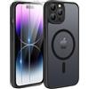TQIAHF Magnetica Cover per iPhone 14 Pro con 2 Pellicola Vetro Temperato Protezione Schermo Compatibile con Magsafe Case Militare Antiurto Sottile Opaca Telefono Custodia per iPhone 14 Pro,Nero