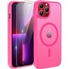 TQIAHF Magnetica Cover per iPhone 13 PRO Max con 2 Pellicola Vetro Temperato Protezione Schermo Compatibile con Magsafe Case Militare Antiurto Telefono Custodia per iPhone 13 PRO Max,Rosa Rossa