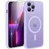 TQIAHF Magnetica Cover per iPhone 13 PRO Max con 2 Pellicola Vetro Temperato Protezione Schermo Compatibile con Magsafe Case Militare Antiurto Opaca Telefono Custodia per iPhone 13 PRO Max,Viola