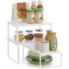 SONGMICS Organizzatori Armadio da Cucina, Set di 3 Scafali da Banco, Impilabili, Portaspezie Espandibile, in Metallo e Legno Ingegnerizzato, Bianco Opaco e Bianco Neve KCS220W01