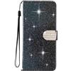 SEHEYA Cover per Honor X5B 4G / X5B Plus 4G / X6C Custodia Portafoglio a Libro Brillantini Diamante Fibbia Chiusura Magnetica Borsa Glitter PU Pelle Porta Carte Cavalletto Caso, Nero