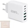 TNSLAND Caricatore USB C 65W, Caricatore Rapido Multiporta 6 Porte con 3 USB C PD e 3 USB A QC, Alimentatore Fast Charger per iPhone, Samsung, Tablet, Bianco