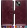 SUANPOT Cover per iPhone 13 6,1 pollici Blocco RFID Portafoglio Slot CarteSupporto Cellulare Magnetica custodia Pelle Sintetica Cover per apple 13 Vino Rosso