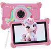 C idea Tablet per bambini Android 15, schermo 7 pollici 1024 x 600, 6 GB (3+3) di RAM + 32 GB di ROM, batteria 2500 mAh, applicazioni per bambini preinstallate, compatibile WiFi e Bluetooth (rosa)