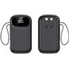 SSY POWER Powerbank 10.000 mAh Ricarica rapida Caricabatterie Portatile con Cavi Integrati PD 22,5 W Piccola Batteria USB-C con 4 Uscite 2 Ingressi Batteria di Backup Compatibile con iPhone, iPad e Tablet (nero