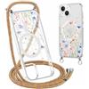 Gcxvaoi Magnetica Cover con Cordino per iPhone 14/iPhone 13, Aesthetic Fiori Disegni Custodia con Collana Tracolla Laccio Corda Compatibile con MagSafe, Trasparente Silicone Case per iPhone 14, 03