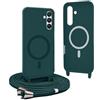YFSYLL Magnetica Cover per Samsung Galaxy S23 FE con Cordino,Compatibile con MagSafe,Silicone Case con Regolabile Cordino da Collo Nylon Catena Collana Tracolla - Verde