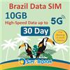 SIM2ROAM Scheda SIM SOLO dati per il Brasile 30 giornil10 GB di dati Internet ad alta velocità fino a 5G lRoaming 0 in Sud America | NON è necessaria l'attivazione o l'autenticazione dell'ID