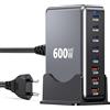 sccvee Caricabatterie USB C 600W GaN, alimentatore a 8 porte Stazione di ricarica rapidamultipla con 5 USBC + 3 USBA, PD140W alimentatore Caricabatterie multiplo compatibile con laptop/MacBook/iPhone/Galaxy