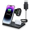 YUJE 3 in 1 Caricatore Wireless per iPhone 11/12/13/14/15/XS/X/8 serie, for Apple Watch 9/Ultra/8/7/6/SE/5/4/3/2, Stazione Ricarica per 1/2/3/Pro/Pro2 (nero)