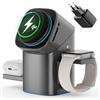 PKBD-2025 Stazione Wireless 3 in 1, Caricabatterie Mag-Safe 15W con Rotazione 180° per iPhone 16/15/14/AirPods/Apple Watch, Ventola di Raffreddamento (Include Adattatore 30W)