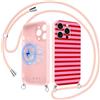 Coiwxmoi Striped Magnetica Cover con Cordino per iPhone 16 Pro Max Righe Motivo, Aesthetic Disegni, Compatibile con MagSafe, Silicone Custodia Case con Tracolla Collana per iPhone 16 Pro Max 6.9