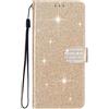 SEHEYA Cover per Honor 200 Smart Custodia Portafoglio a Libro Brillantini Diamante Fibbia Chiusura Magnetica Borsa Glitter PU Pelle Porta Carte Cavalletto Caso, Oro