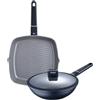 MasterPRO Set di padella Grill 28 x 28 x 5,5 cm + Wok Ø28 x 8 cm in alluminio pressofuso con coperchio - Adatte per induzione - INDIGO MasterPRO