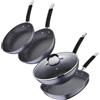 MasterPRO Set di 2 padelle Ø20Ø24 cm + Wok Ø28 cm + Padella Grill 28 x 28 x 4,5 cm in alluminio forgiato adatte all'induzione colore Grigio MasterPRO