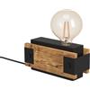 Eglo lampada da tavolo Layham, 1 fiamma, vintage | industriale, retro, da comodino in acciaio e legno, nero e naturale, con interruttore, attacco E27