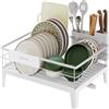SONGMICS Scolapiatti, Portapiatti da Cucina, Beccuccio Estensibile e Girevole a 360°, Raccogligocce, con Portaposate, 31 x 42 x 18,5 cm, Bianco Nuvola KCS550WG01
