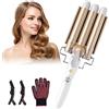 Guyisile 3 Tubi Ferro Arricciacapelli,22MM Piastra Onde per Capelli Onde Beach Waves Ceramica Capelli,Temperatura Regolabile,Rapido 150°C/210°C,Con 2 Clip e un guanto,per Capelli Lunghi e Corti (Bianco)