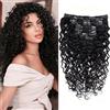 Wepwcod Extension di veri capelli umani ricci con clip, 8 pezzi, con 18 clip, extension per donne, capelli ricci morbidi e naturali, 120 g (nero naturale, JC, 50,8 cm)