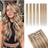 MY-LADY Extension Capelli Veri Clip Lisci 40cm 5 Pezzi, Extension Clip Capelli Veri con Base Lace per Volume Invisibile #12P613 Marrone Dorato&Biondo 46g