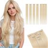 MY-LADY Extension Clip Capelli Veri 5PCS (4 Clip Singoli + 1 Clip Triplo) #60 Biondo Platino, Extension Capelli Umani Clip con Base Lace per Volume Naturale 52g 45cm