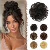 FESHFEN Chignon Capelli Veri - 100% Umani Ondulato Chignon Facile per Capelli Elastici Naturale Castano Scuro Posticci Coda Capelli Extension per Donna