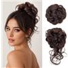 XFSRG 2 Pezzi Chignon Finto per Capelli Riccio Ondulato Chignon Facile Elastici Chignon Finti Sintetica Spessi Updo per Donne Ragazze (Marrone scuro)