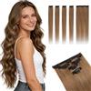 MY-LADY Extension Clip Capelli Veri 5PCS (4 Clip Singoli + 1 Clip Triplo) #06 Marrone Chiaro, Extension Capelli Umani Clip con Base Lace per Volume Naturale 38g 30cm