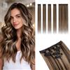 MY-LADY Extension Capelli Veri Clip Lisci 25cm 5 Pezzi, Extension Clip Capelli Veri con Base Lace per Volume Invisibile #2P6 Marrone Scuro/Marrone Chiaro 36g