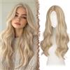 FESHFEN Parrucca Lunga Ondulata - Lace Front Parrucca per Donna Lunghe Ondulate Riflessi Biondo Wigs Naturali Sintetici Capelli Parrucche Uso Quotidiano Festa, 60 cm