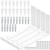 Swpeet 4 Pack 11.2 L x 5.9 H 5mm spessore bianco supporti per scaffale pesanti con labbra, staffale J con labbra, staffali J galleggianti in metallo con vite e ancoraggi per tavolo