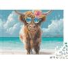 RMMERPCVREFE Mucca Highland Scena Spiaggia Puzzle 1000 Pezzi Carta per Adulti Decorazione Famiglia Relax Regalo Festa 52x38cm/1000pcs