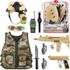 deAO Costume Militare Bambino con Gioco di Ruolo - Veste Mimetico, Casco, Pistole e Manette Giocattolo, Binocolo, Walkie-Talkie e Zaino Sicuro 3+ Anni, Regalo Completo per Feste e Carnevale