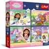 Trefl - 4-in-1 Puzzles: Gabby's Dollhouse, Il momento dei giochi del gattino - 4 x 88 pezzi - Poster esclusivo, set di quattro puzzle per bambini dai 5 anni in su