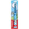 Colgate Spazzolino da denti a batteria per bambini con setole extra morbide, manico piatto, design blu, confezione da 1