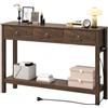 Xbro Consolle Ingresso con 3 Cassetti, 2 Prese AC, USB e Type-C, Tavolo Consolle Stretta con Ripiano, Mobile Salvaspazio per Corridoio, Soggiorno, Camera da Letto e Dietro Divano, 130 x 30 x 80 cm