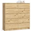 AKORD Cassettiera K-120 con 10 (2x5) Cassetti | Moderna Mobiletto per Soggiorno Sala da Pranzo Camera da Letto Corridoio Bagno | 40x120x121 cm | Panelo laminato | Design semplice | Rovere Artigianale