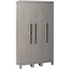 Toomax Armadio Wood Midi a 3 ante con 4 ripiani regolabili, 97x37x173h cm in plastica resistente effetto legno grigio tortora, con piedini e predisposizione per lucchetto, ideale per garage e cantine