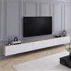 IDMarket - Mobile TV sospeso ELIO da 300 cm, 3 ante, in legno e bianco
