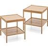 GYMAX Set di 2 Comodini in Bambù, Comodino a 2 Ripiani Portaoggetti, Set di 2 Tavolini Moderno da Soggiorno Camera da Letto, 40 x 40 x 45 cm, Naturale
