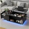 Wiuzo 100 x 50 x 40 cm, tavolino da caffè regolabile in altezza, con spazio nascosto, tavolino con luce LED, tavolo da soggiorno con cassetto, tavolo da divano, nero